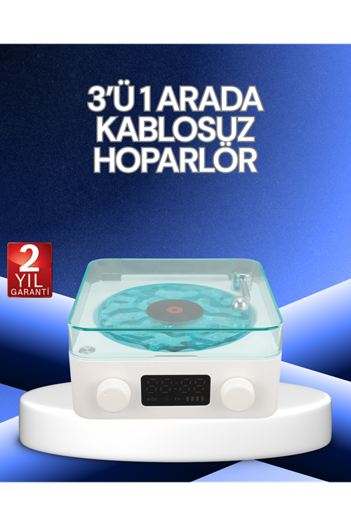 3-1 Kablosuz Bluetooth Hoparlör – Gece Lambalı, Saatli, Retro Tasarım