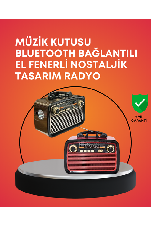 Nostaljik Radyo Görünümlü Bluetooth Hoparlör – FM/AM Yayın, Kablosuz Bağlantı, Şarj Edilebilir