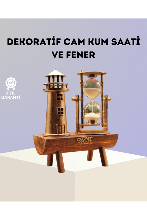 Dekoratif Ahşap Kum Saati ve Deniz Feneri Figürlü Masa Süsü – Şık ve Fonksiyonel Tasarım