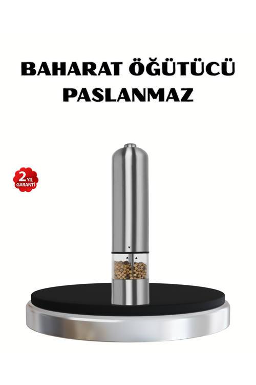Modern Otomatik Baharat Öğütücü Seti – Pilli, Paslanmaz Çelik, LED Aydınlatmalı