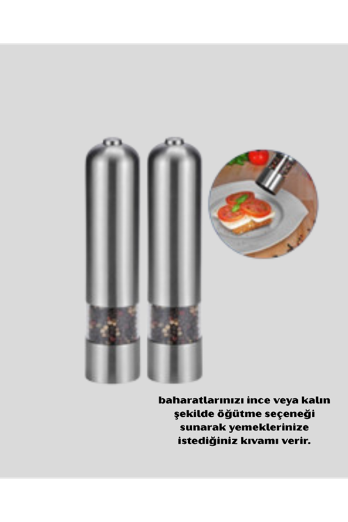 Modern Otomatik Baharat Öğütücü Seti – Pilli, Paslanmaz Çelik, LED Aydınlatmalı