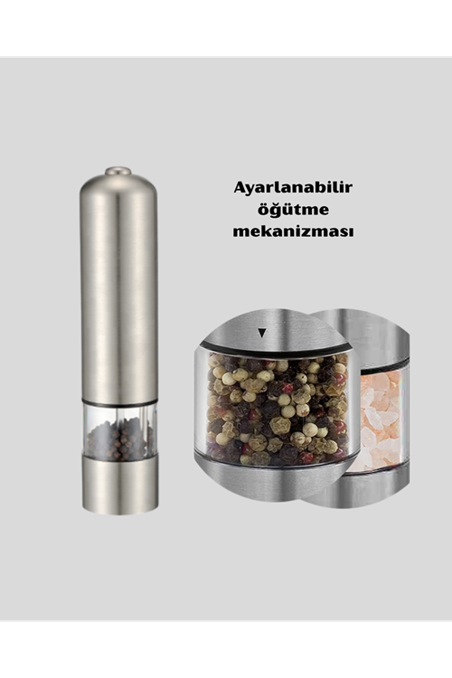Modern Otomatik Baharat Öğütücü Seti – Pilli, Paslanmaz Çelik, LED Aydınlatmalı