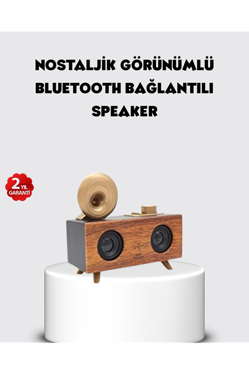 Retro Gramofon Tasarımlı Bluetooth Hoparlör – 3D Stereo Ses, 1800 mAh Batarya