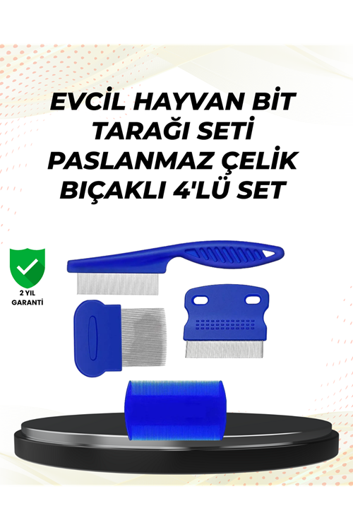 4 Parçalı Evcil Hayvan Tarak Seti – Paslanmaz Çelik Dişli, Ergonomik Saplı