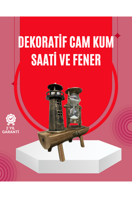Ahşap Gövdeli Deniz Feneri Formlu Kum Saati – 15x20 cm Masa Dekoru