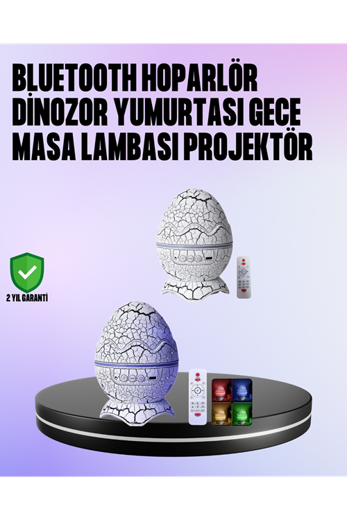 Dinozor Yumurtası Galaksi Projektör Gece Lambası 4'ü 1 Arada – Bluetooth Hoparlörlü