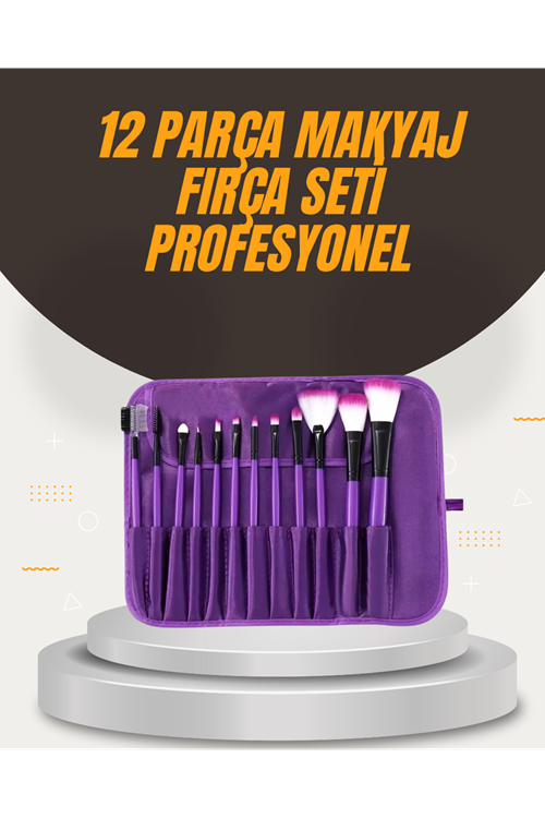 Fondöten, Allık ve Far Uygulamalarına Uygun 12 Parça Makyaj Fırça Takımı Ergonomik Saplı