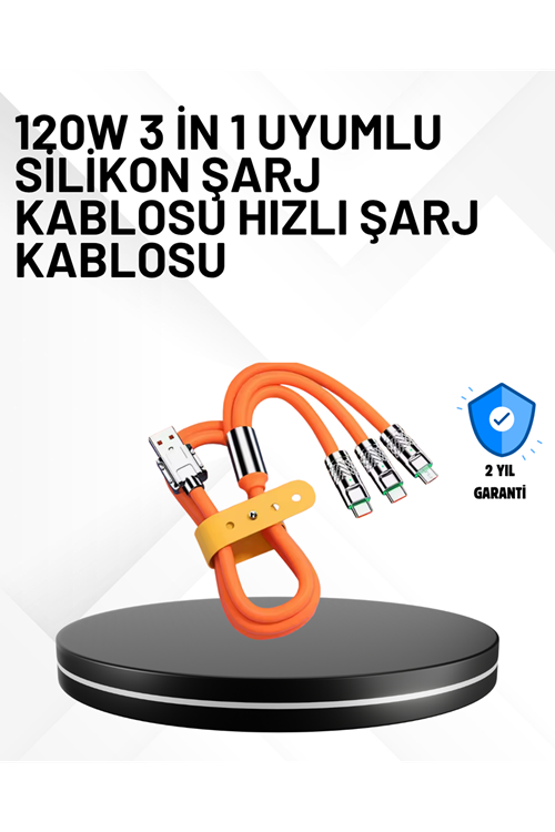 3’ü 1 Arada Kablo – 120W Hızlı Şarj ve Veri Aktarımı Özellikli