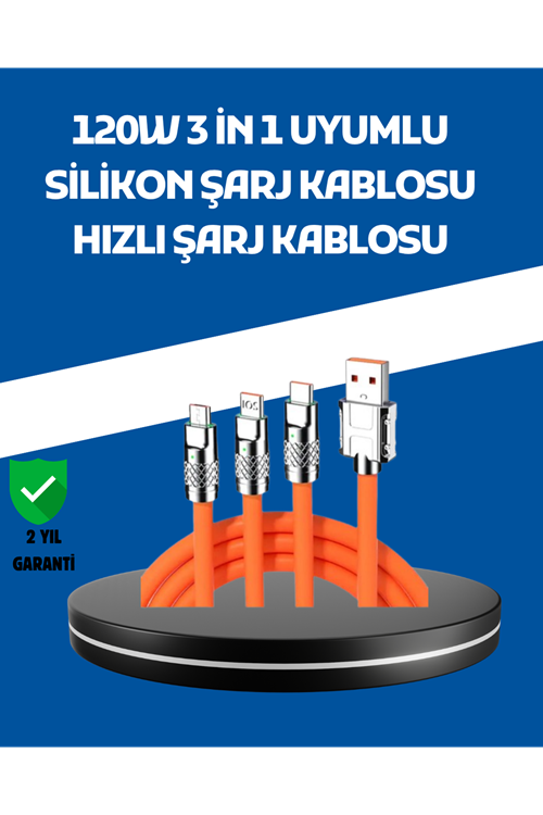 120W Şarj Destekli 3’ü 1 Arada Çoklu Şarj Kablosu – 1.2 Metre