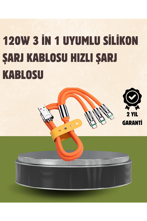 120 W Şarj ve Veri Aktarımı Kablo– 3 Başlıklı Çok Amaçlı Kablo Yüksek Hızlı