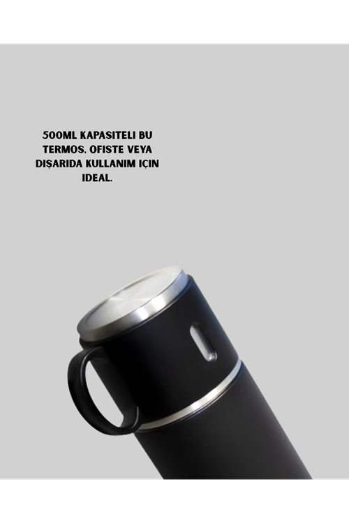500 ml Isı Korumalı Çelik Termos ve Bardak Seti | Silikon Tabanlı, Şık ve Pratik