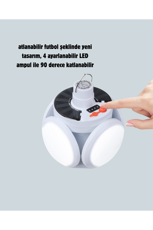 Güneş Paneliyle Şarj Olan Katlanabilir LED Çadır Lambası – 5 Kademeli Aydınlatma