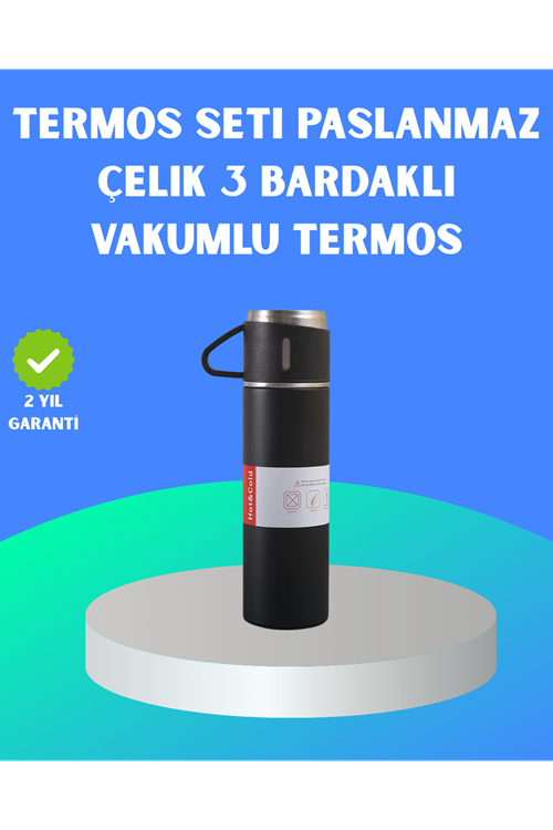 304 Çelik Termos Seti | 2 Bardaklı, 500 ml, Uzun Süre Isı Koruma