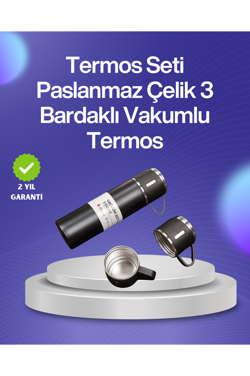 Isıyı Uzun Süre Koruyan 500 ml Termos Seti | Çelik Gövde, 2 Bardaklı, Hediye Kutulu