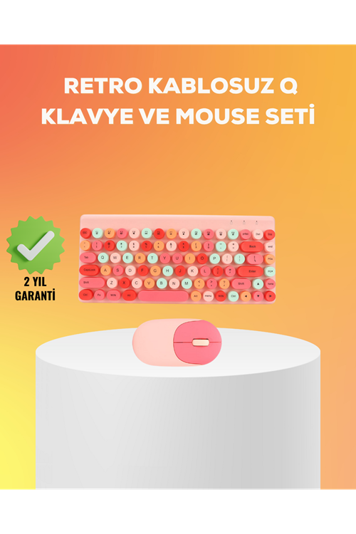 Renkli Retro Tuş Takımlı Klavye – 3 Cihaz Bağlantısı, Medya Kısayol Tuşları