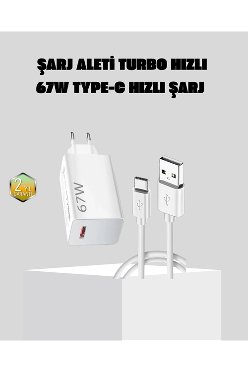 67W Süper Hızlı Şarj Adaptörü ve Kablo Seti – Güvenli, Kompakt ve Ergonomik Tasarım