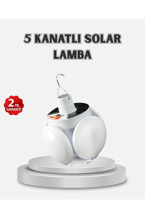 Güneş Enerjili ve USB Şarjlı LED Kamp Lambası – 5 Farklı Işık Modlu, Askılı Tasarım