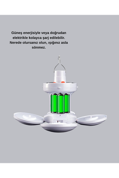 Güneş Enerjili ve USB Şarjlı LED Kamp Lambası – 5 Farklı Işık Modlu, Askılı Tasarım