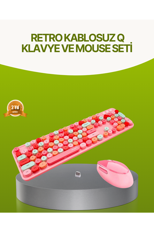 Bluetooth Retro Kablosuz Klavye ve Mouse Seti – 3 Cihaz Bağlantılı, Sessiz Tuş, Uzun Pil Ömrü