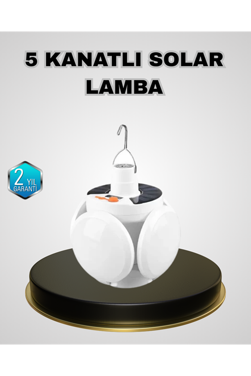 5 Kanatlı Solar Kamp Lambası – USB Şarjlı, Taşınabilir, IP65 Su Geçirmez Bahçe Lambası