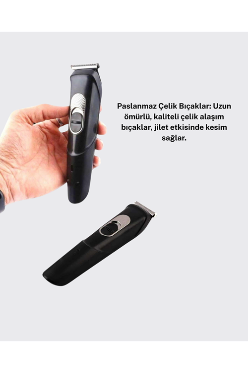 Kablosuz, Paslanmaz Çelik Bıçaklı Profesyonel Saç ve Sakal Tıraş Makinesi – Sessiz, Güçlü ve Ergonomik