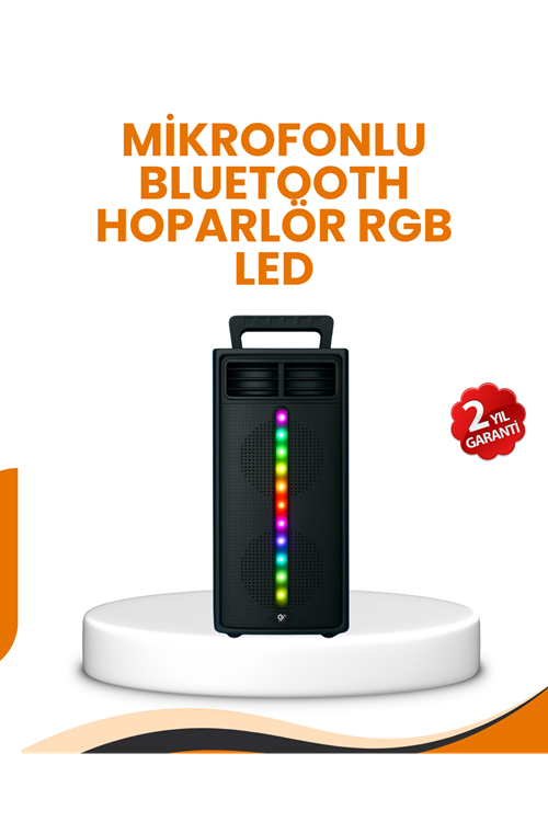 Bluetooth Işıklı Hoparlör – 2x5W Güç | USB + TF Kart + FM Radyo | Siyah Renk