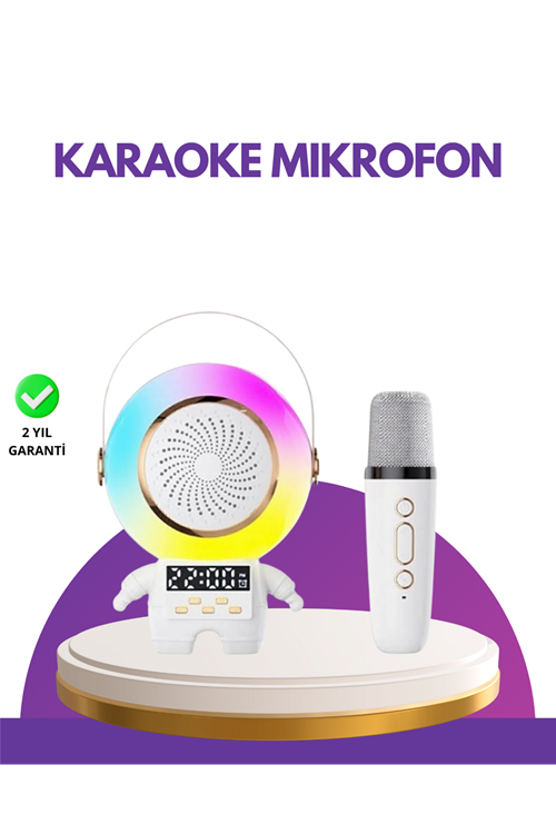 Karaoke Özellikli Astronot Bluetooth Hoparlör Kablosuz Mikrofonlu