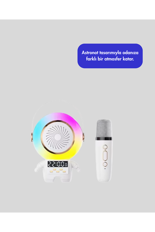 Karaoke Özellikli Astronot Bluetooth Hoparlör Kablosuz Mikrofonlu