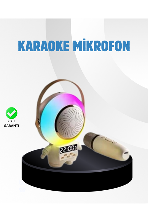Renkli Işıklı Astronot Mini Bluetooth Speaker ve Karaoke Mikrofon