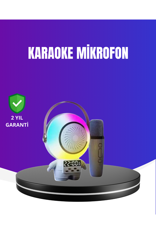 RGB Işıklı Astronot Bluetooth Hoparlör Karaoke Mikrofonlu