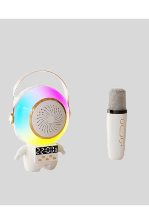RGB Işıklı Astronot Bluetooth Hoparlör Karaoke Mikrofonlu