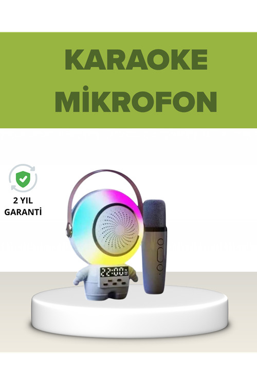 Astronot Tasarımlı Bluetooth Speaker ve Kablosuz Mikrofon Karaoke Seti