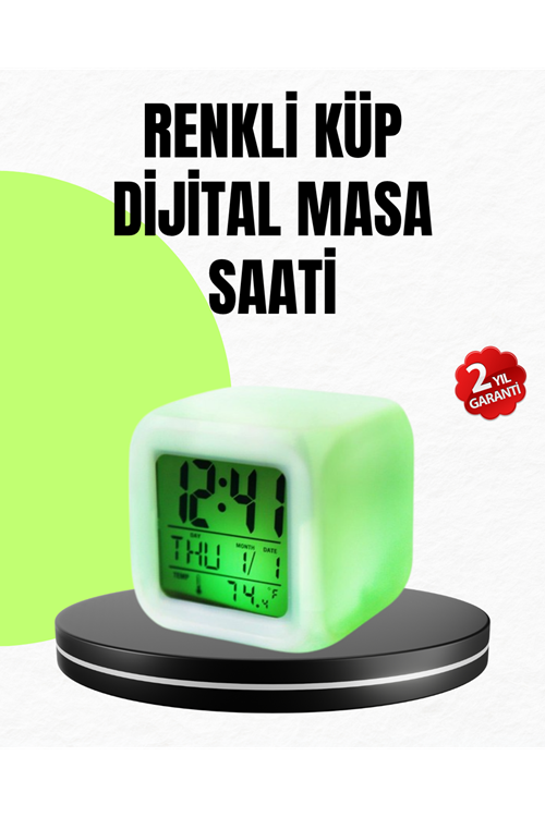 Gece Lambası Fonksiyonlu Renk Değiştiren LED Küp Dijital Saat