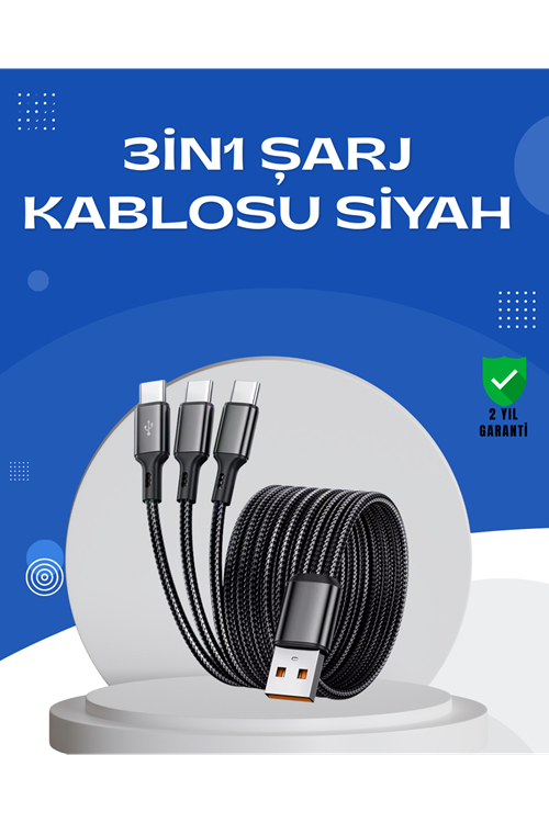 Evrensel 3 Başlıklı Şarj Kablosu – iPhone Huawei Samsung İçin