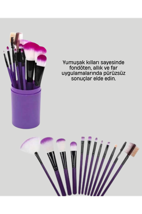 Kusursuz Makyaj İçin 12 Parça Profesyonel Fırça Seti Taşınabilir Kutu Hediyeli
