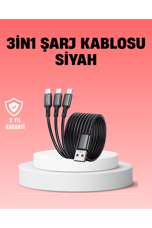 Çoklu USB Şarj Kablosu – 1,2m Hızlı Şarj, 3A Güçlü Akım