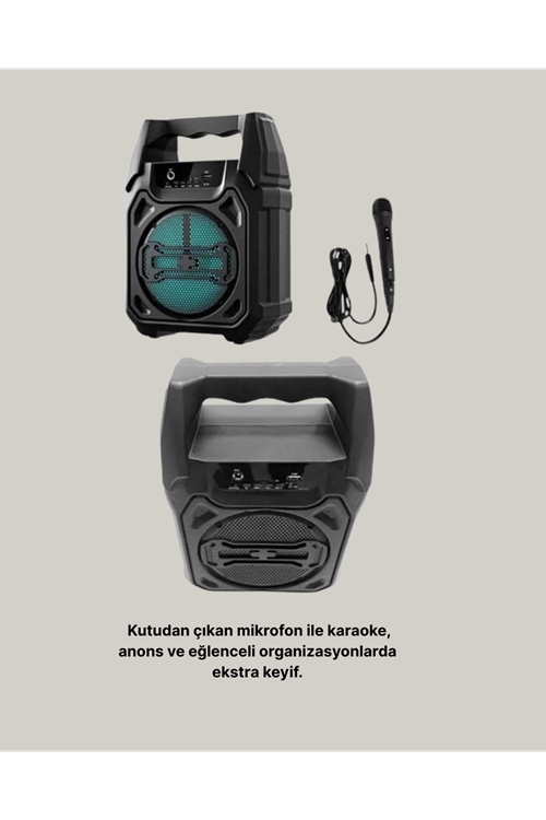 Taşınabilir 6.5” Bluetooth Hoparlör USB TF Kart Mikrofonlu Şarjlı Sistem