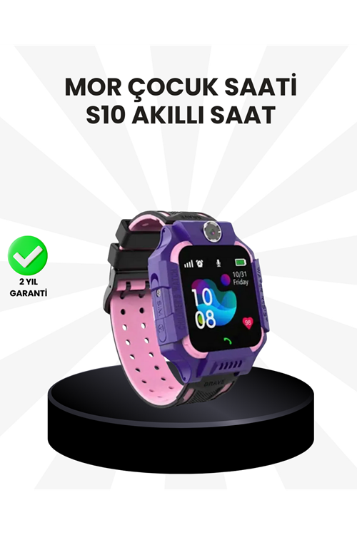 S10 Akıllı Çocuk Saati Mor Model Çift Yönlü Konuşma ve SOS Fonksiyonu