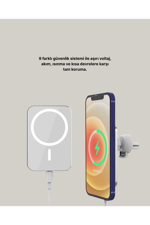 iPhone Serileri ile Uyumlu MagSafe Manyetik Araç Telefon Tutucu ve Şarj Cihazı