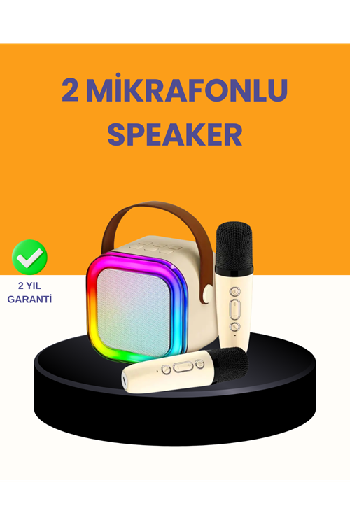 Çift Mikrofonlu Kompakt Karaoke Hoparlör – Uzun Pil Ömrü