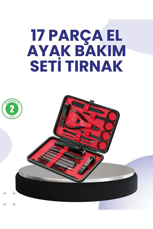 Taşınabilir Deri Kutulu 17 Parça Manikür Seti
