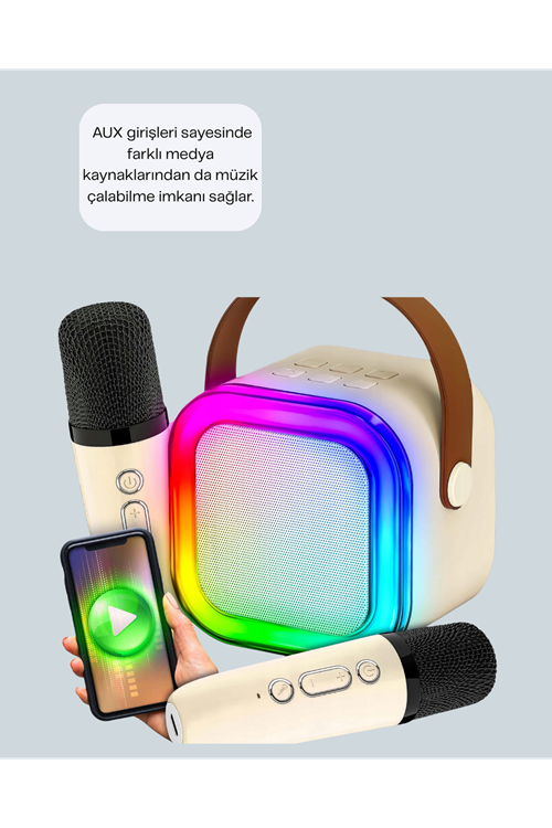 Kablosuz Karaoke Hoparlör – Çift Mikrofon ve LED Işıklı