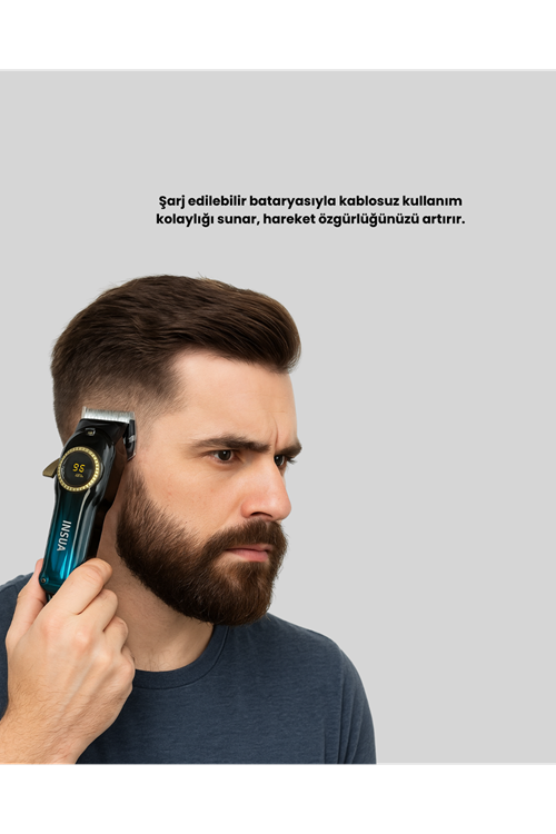 Profesyonel Saç Kesme Makinesi – 2000 mAh Şarjlı, LCD Ekranlı