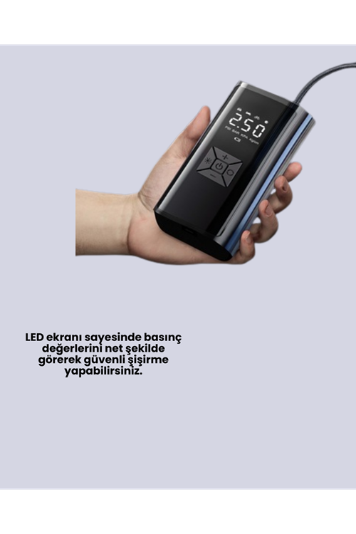 LED Fenerli ve SOS Işıklı Çok Fonksiyonlu Hava Kompresörü