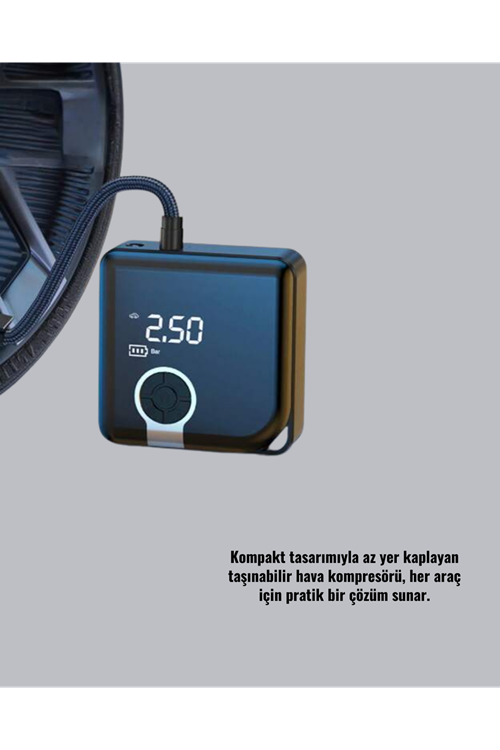 Kompakt Tasarımlı LED Işıklı Taşınabilir Hava Kompresörü