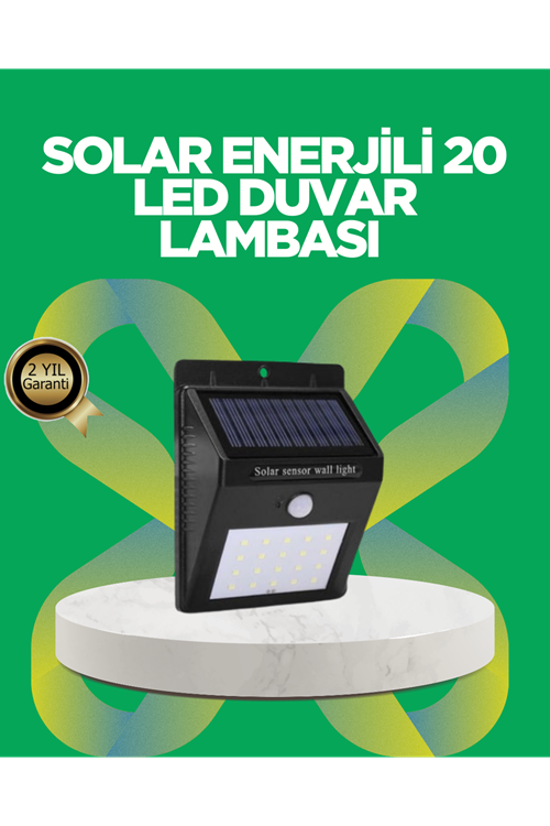 Solar Enerjili 20 LED Hareket Sensörlü Duvar Lambası