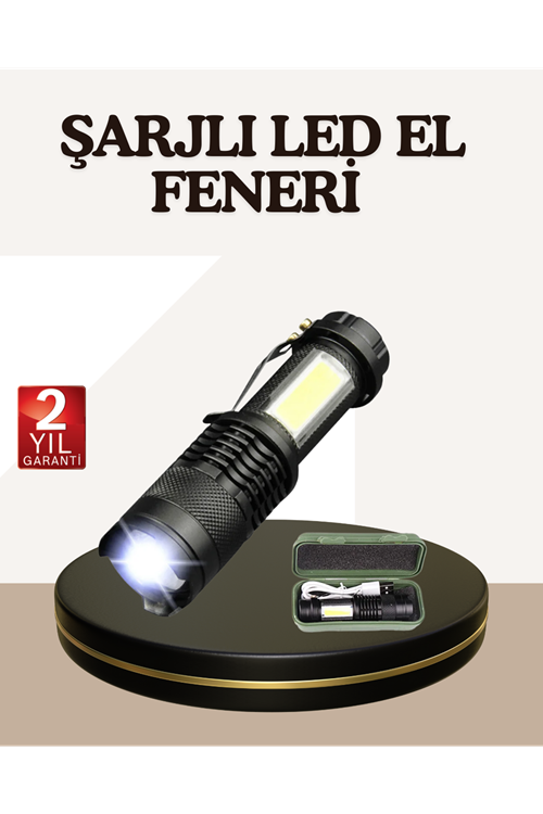 Küçük Boy Şarjlı LED El Feneri Taşınabilir Klipsli