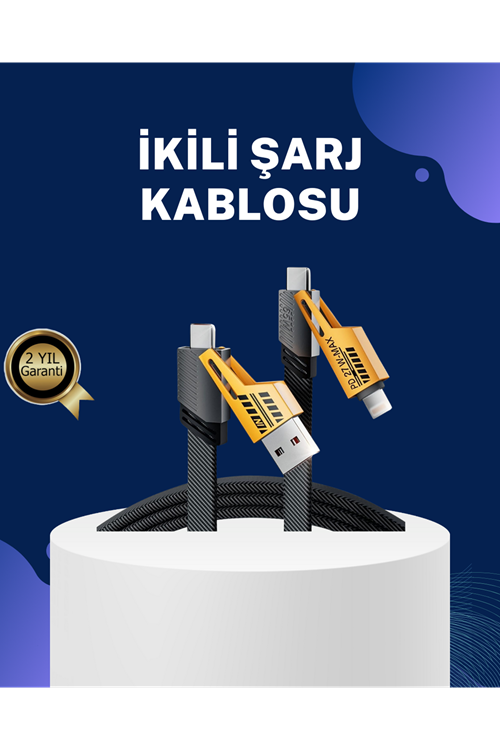 Örgülü Tasarım 4’ü 1 Arada USB-C Lightning Hızlı Şarj Kablosu