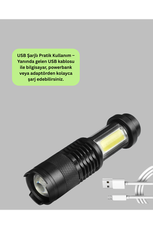 Şarjlı Mini LED El Feneri 2000 Lümen Su Geçirmez