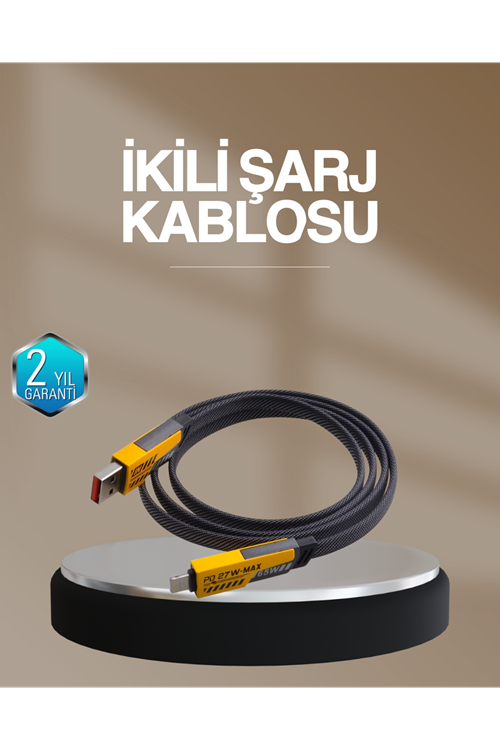 Hızlı Şarj Destekli 65W Örgülü USB-C ve USB-A Çoklu Şarj Kablosu